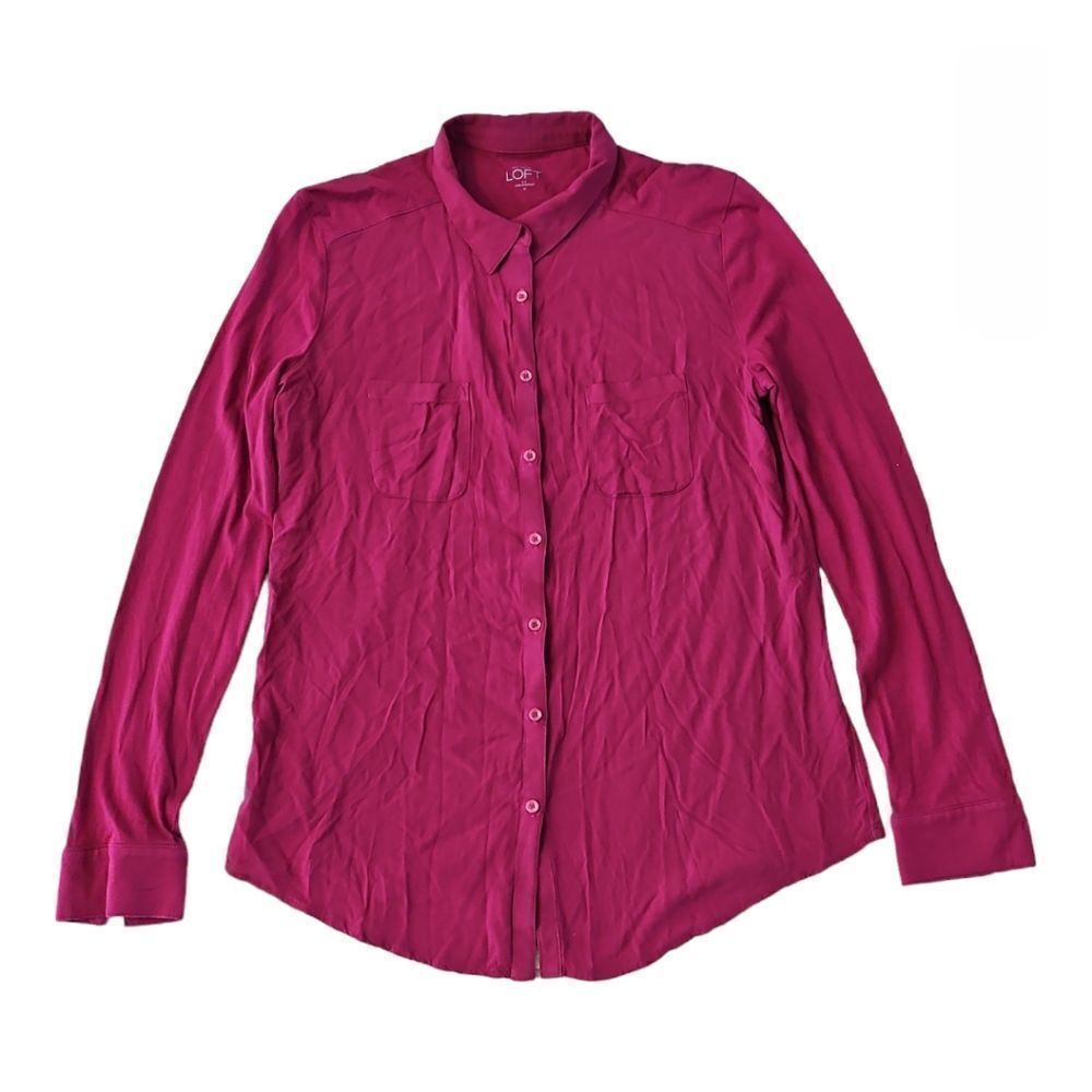 Ann Taylor Loft Long Sleeve Front Pocket Shirt Blouse Rose Pink M